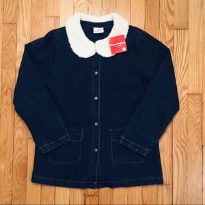 NWT Hanna Andersson Denim Snap Coat Sherpa Collar